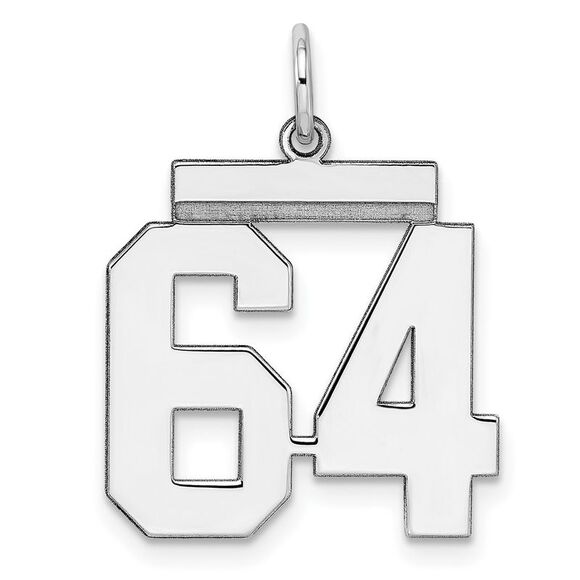 Sterling Silver Athletic Collection Medium Polished Number 64 Pendant